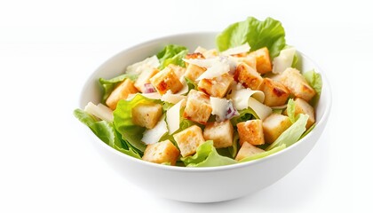 Caesar Salad in White Bowl 3D Render Isolated on White
