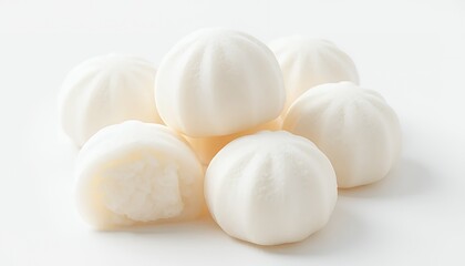 Chinese Baozi Steamed Buns Isolated on White Background in Detailed 3D Render Perfect for Decoration Showcasing Traditional Asian Cuisine