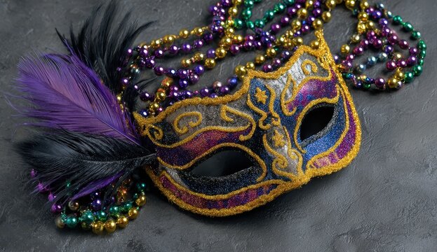 Colorful masquerade mask with feathers and beads. - Powered by Adobe