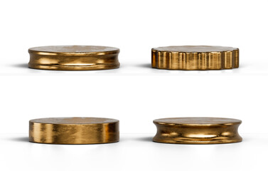 Gold podium set pack isolated background 3d rendering	
