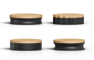Podium wood and black set pack isolated background 3d rendering	
