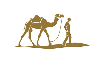 Naklejka premium A silhouette of a person leading a camel ideal for desert travel and adventure themes