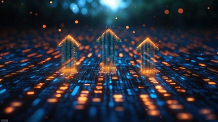 Obraz premium Arrows rising amidst digital data flow