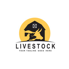 label of farm animals cow, chicken and pig isolated on white background © Alexkava