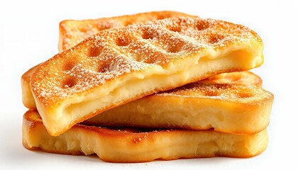 Gofri Italian Waffles Stacked and Dusted with Powdered Sugar on White Background
