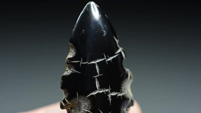 Close Up Of Obsidian Arrowhead, Prehistoric Artifact, Ancient Weapon