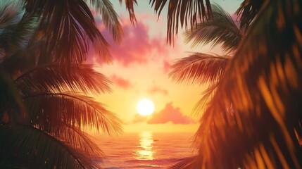 Fototapeta premium tropical sunset, travel holiday poster, 16:9
