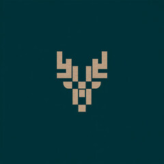 Fototapeta premium Geometric Antlers Design Rustic Animal Logo Nature Symbol Abstract Modern Brown Green Pattern Art Stylized Forest Wildlife Textured Poster Emblem Digital Fashion Aesthetic Vectorization