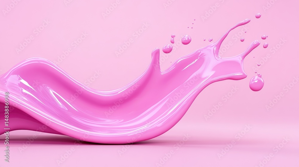 Poster pink liquid splash motion with droplets on a minimal background