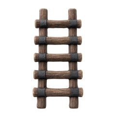 Wooden ladder with five rungs and dark bindings, isolated on transparency background, evokes rustic and sturdy feel