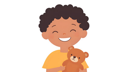 Fototapeta premium A cheerful child holding a teddy bear symbolizing innocence and joy in childhood moments