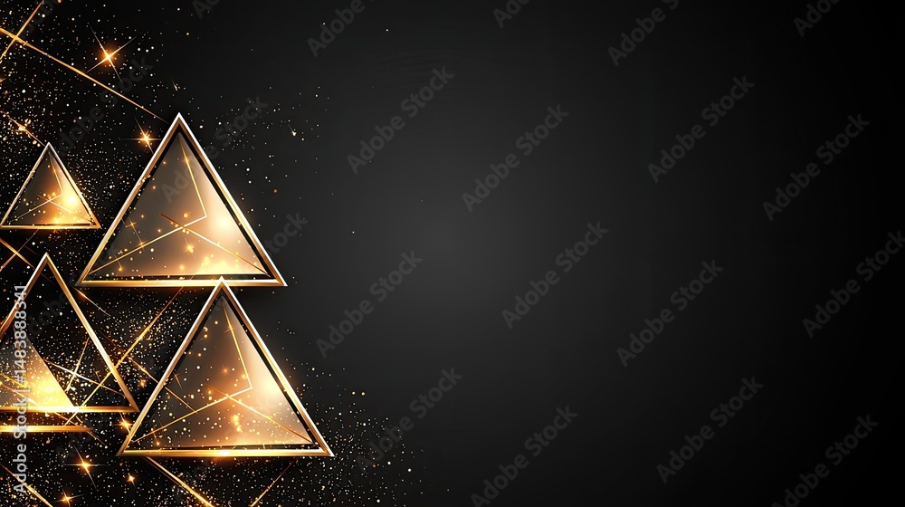 Aufkleber golden triangles abstract sparkling dark background