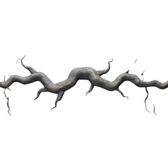 Obraz premium Twisted, bare tree branch with rough texture and intricate curves, isolated on transparent background, evokes sense of natural elegance and simplicity