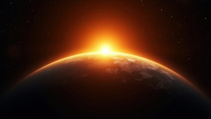 Naklejka premium Breathtaking digital illustration of earth from space at sunrise capturing the planets curvature with a golden glow against a starry background