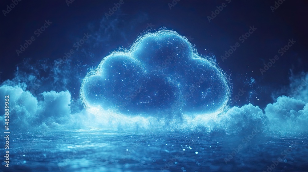 Wall mural cloud computing network 3d illustration, abstract background representing technology and innovation
