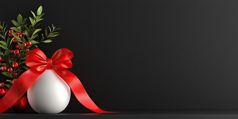 Festive White Ornament with Red Bow and Holly