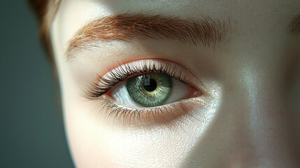 Close-up human eye with green iris and detailed skin texture