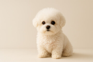 Obraz premium Small white dog sitting on white surface.