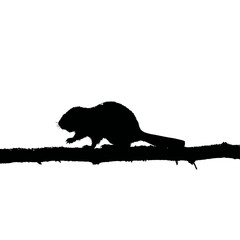 Solid black silhouette of a beaver building