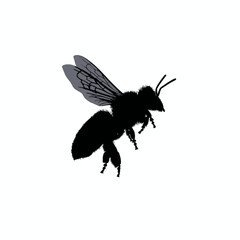 Solid black silhouette of a bee flying