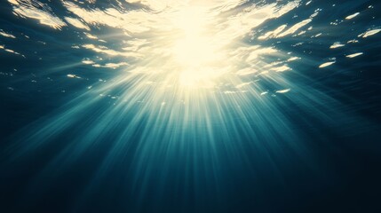Fototapeta premium Sunlight shining through the water. The water is clear and blue. The sun is in the sky