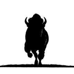 Solid black silhouette of a bison charging © John