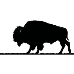 Solid black silhouette of a buffalo wallowing