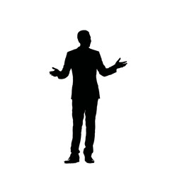Solid black silhouette of a businessman presenting