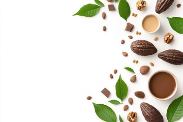 Obraz premium Cocoa Beans Chocolate Nuts Leaves Beverage Delight