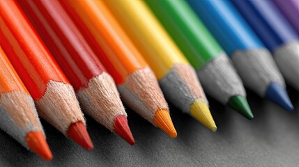 Fototapeta premium Colorful Arrangement of Sharpened Pencils on a Dark Surface at a Creative Workspace