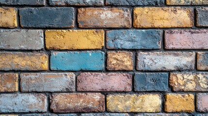 Obraz premium Colorful brick wall. Texture detail, grout lines, patterns