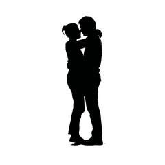 Solid black silhouette of a couple hugging