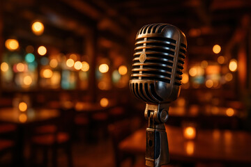 Microphone on restaurant table for karaoke night.