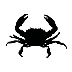 Solid black silhouette of a crab scuttling