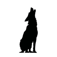 Solid black silhouette of a dog barking