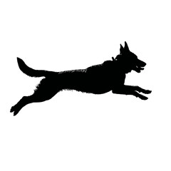 Solid black silhouette of a dog running