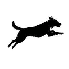 Solid black silhouette of a dog running