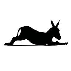 Solid black silhouette of a donkey rolling
