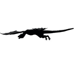 Solid black silhouette of a dragon flying