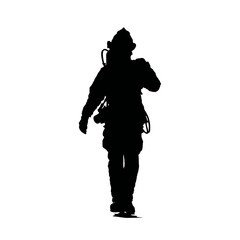 Solid black silhouette of a firefighter rescuing