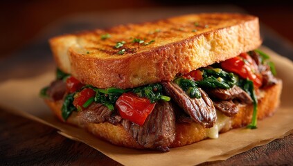 Delicious Steak and Spinach Grilled Cheese Sandwich