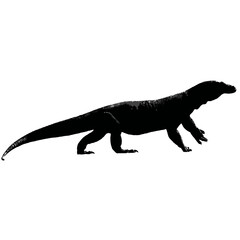 Solid black silhouette of a Komodo dragon walking