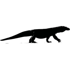 Solid black silhouette of a Komodo dragon walking