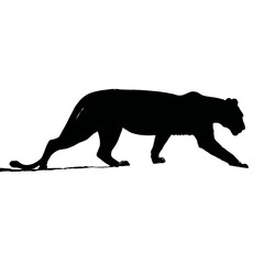 Solid black silhouette of a lioness hunting