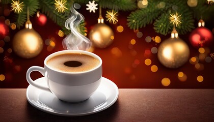 cup of coffee with a christmas background