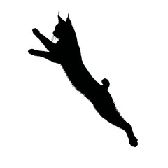 Solid black silhouette of a lynx leaping