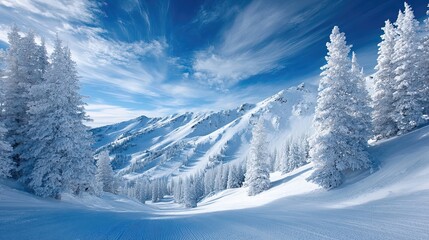 Obraz premium Exploring the Breathtaking off Piste Ski Slope With Clear Skies and Majestic Mountains