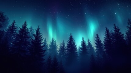 Mystical forest under aurora borealis