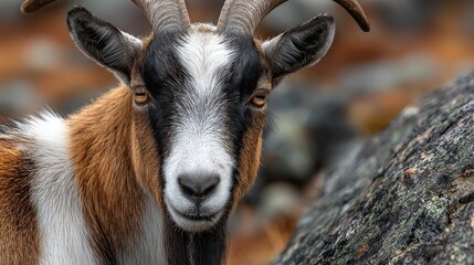 Fototapeta premium Goat standing on rocks in natural habitat 