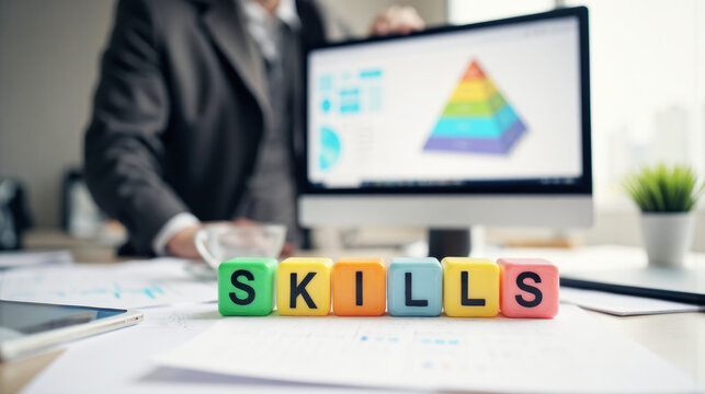 Skills symbolize core strengths needed for career success from software proficiency to emotional intelligence, Use in coaching, HR, or learning topics with copy space